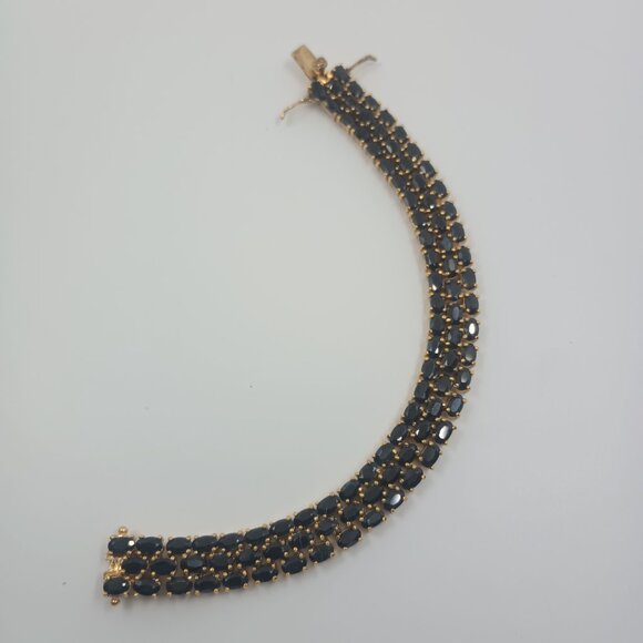 DBJ Sterling Silver 3 Row Oval Cut Black Sapphire Tennis Bracelet. - Picture 5 of 5